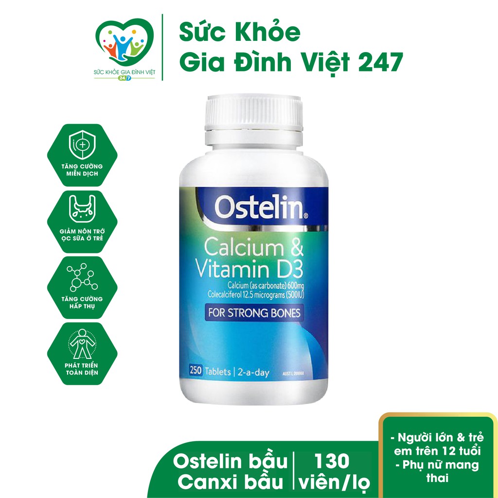 Viên Uống Canxi Cho Bà Bầu Ostelin Calcium And Vitamin D3 Của Úc 130 Viên Shopee Việt Nam 