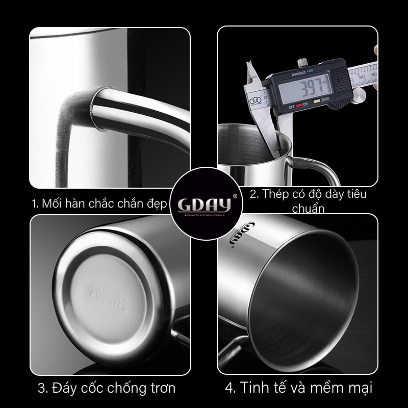 Cốc inox 304, ca inox có quai,có nắp, cứng, bền, cách nhiệt cao cấp ...