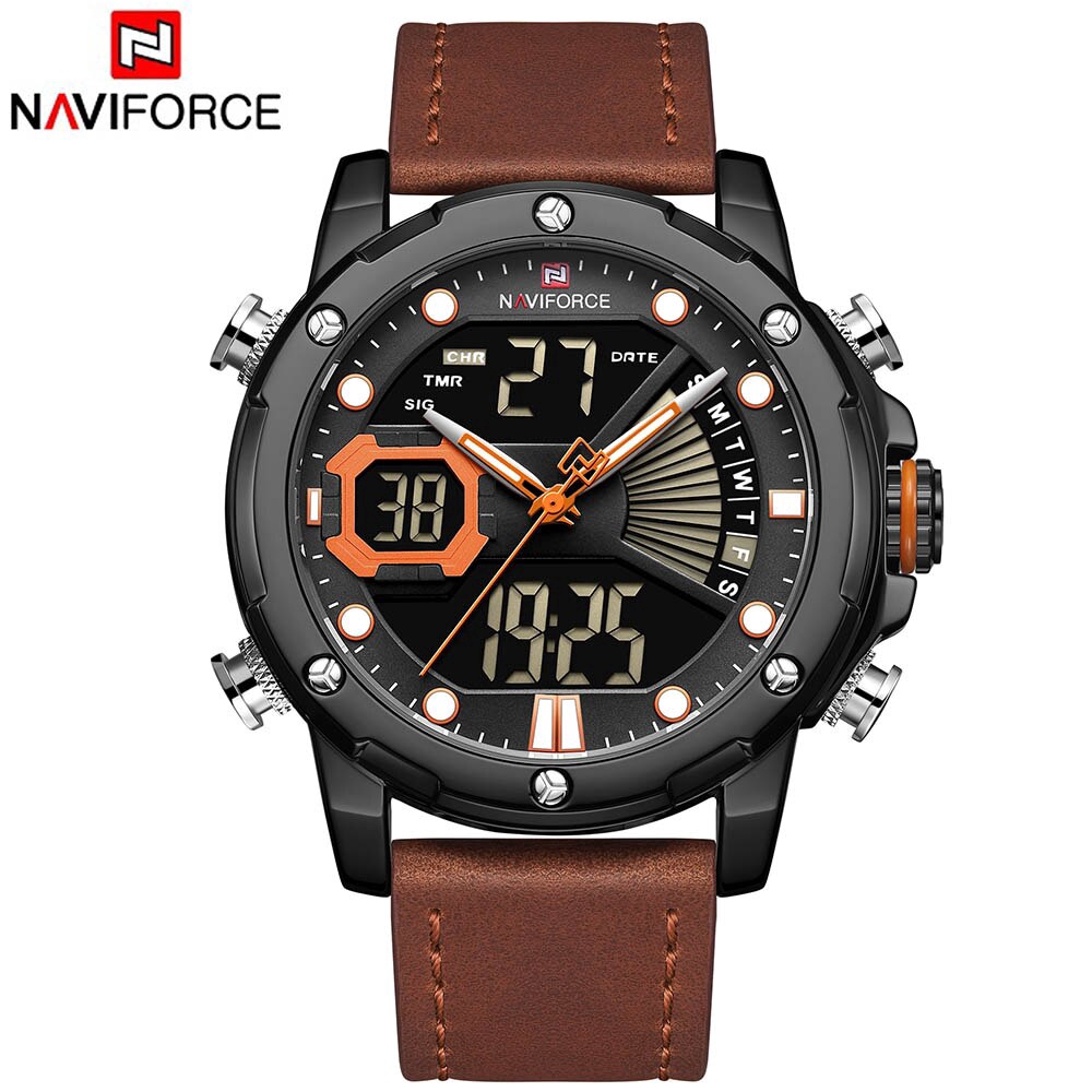 Đồng hồ kỹ thuật số analog NAVIFORCE NF9172 dây da phong cách thể thao cho nam