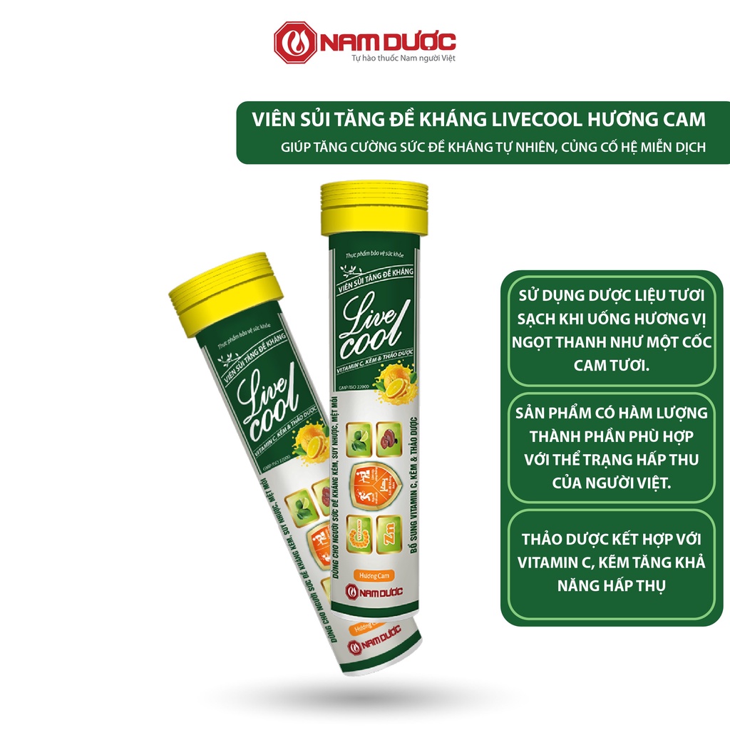 Ảnh Viên sủi tăng đề kháng Livecool Nam Dược 16 viên x 4g hương cam, bổ sung vitamin C, kẽm và thảo dược 2