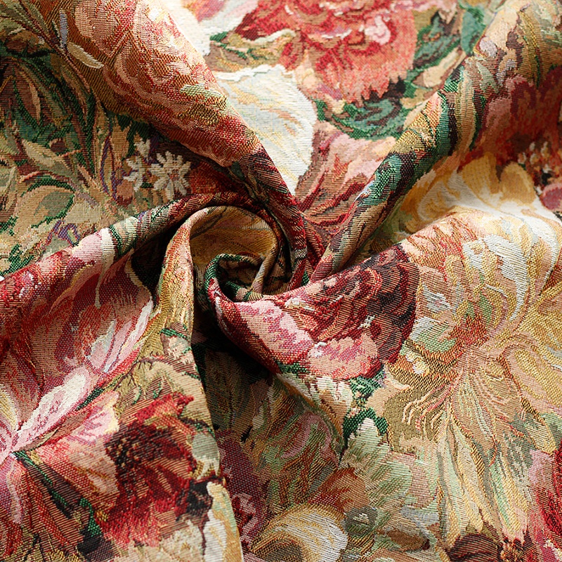 50x150cm Sợi Nhuộm Tranh Sơn Dầu Phong Cách Hoa Lớn Jacquard Polyester & Cotton Retro Vải Cho Túi Và Quần Áo TJ5762