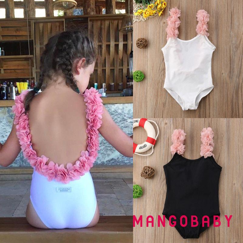 B18-toddler Baby Girl Floral Backless Đồ bơi Đồ bơi Bộ đồ tắm