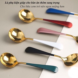 Thìa inox mạ vàng cán dài nhiều màu sang trọng,Thìa ăn cơm,ăn súp màu mới lạ