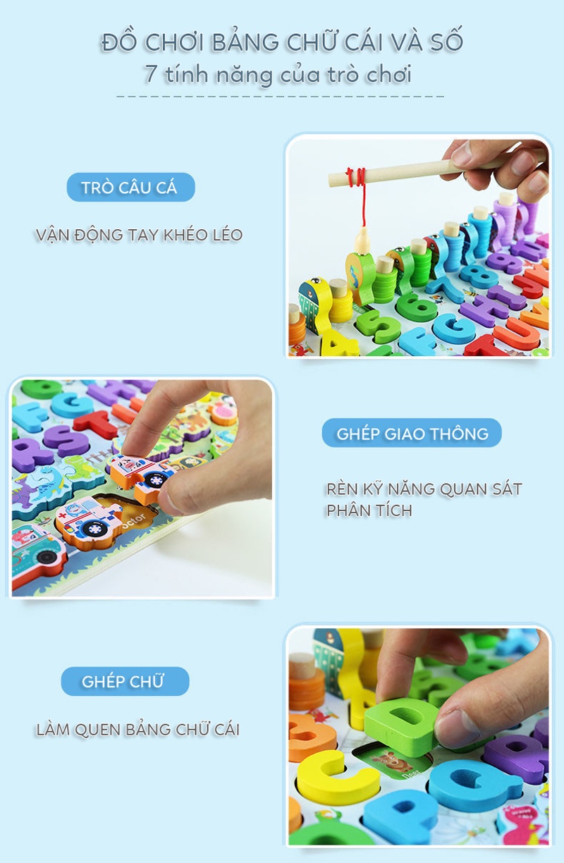Mô tả Đồ chơi bảng chữ cái thông minh S-kids, bộ trò chơi câu cá và ghép số học bằng gỗ cho bé. - 4
