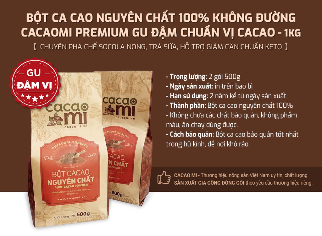 Mô tả Bột ca cao nguyên chất không đường Cacao Mi Premium gu đậm làm bánh pha thức uống socola trà sữa 1kg - 1