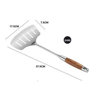 Xẻng chiên cá chất liệu inox 304 tay cầm bọc gỗ chống nóng, dùng lật cá- bít tết