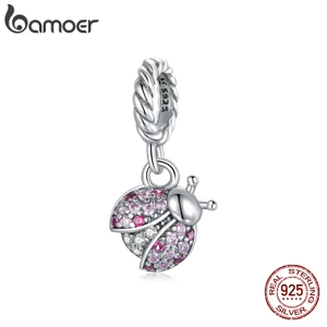 Hạt vòng tay Bamoer SCX125 làm bằng bạc 925 đính đá zircon hình bọ rùa DIY