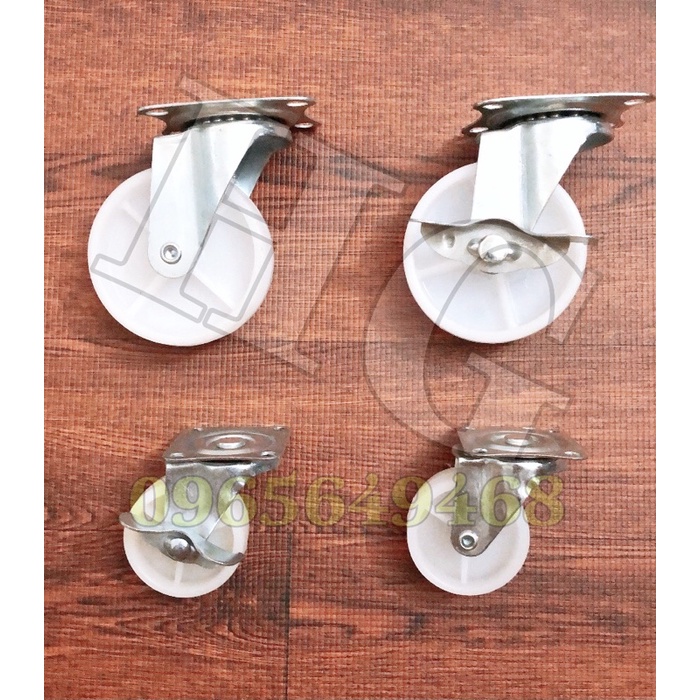 Bánh Xe Nhựa Trắng Bánh Phanh, Bánh Xoay Đủ Cỡ 5cm 6cm 7cm