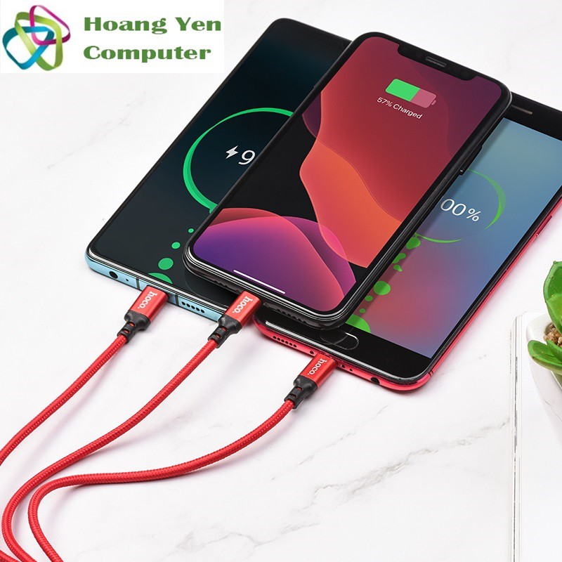 Cáp Sạc Hoco X14 3 Đầu (IP - MICRO USB - TYPE C) Dây Dù Chống Đứt Dài 1M - BH 6 Tháng 1 Đổi 1 (MÀU SẮC NGẪU NHIÊN)