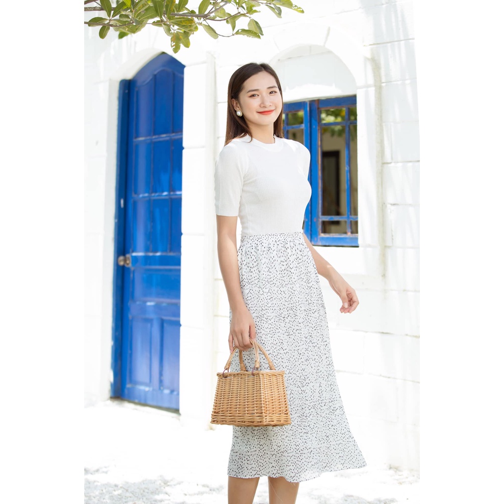 [Mã BMLT35 giảm đến 35K đơn 99K] Chân Váy Xếp Ly Hoa Nhí Nhuyễn The Kat House lưng thun, dáng dài, thanh lịch, nhẹ nhàng