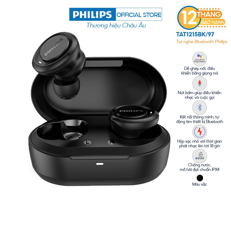 Tai nghe Philips Bluetooth Có Bass TAT1215BK/00- Màu đen- Chính hãng ...