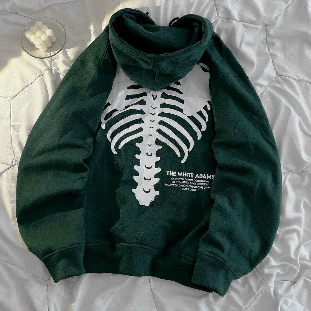 (HCM) ÁO KHOÁC NỈ HODDIES FORM RỘNG PHONG CÁCH HÀN QUỐC - UNISEX HỌA TIẾT XƯƠNG ĐỘC ĐÁO CHO CÁC BẠN TRẺ HIYU FASHION