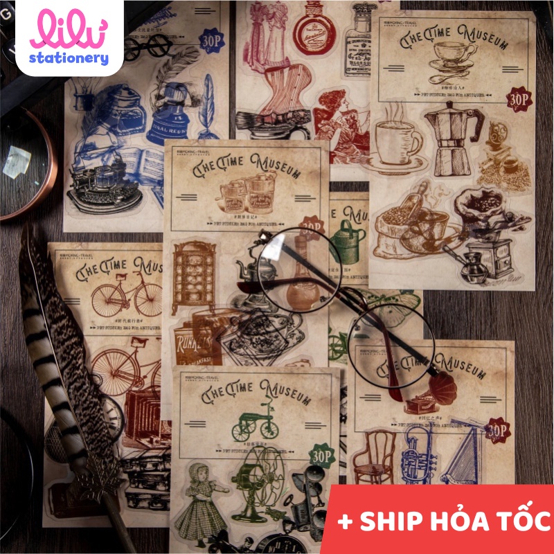 Sticker vintage dán sổ điện thoại set 30 miếng retro HD224-K59 trang trí sổ tay, bullet journal, scrapbook, nhật ký...