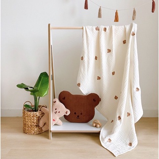 Chăn xô thêu Hàn Quốc 100*100, Chăn Xô 6 Lớp Hàn Quốc Thêu Hình Siêu Mềm Mịn