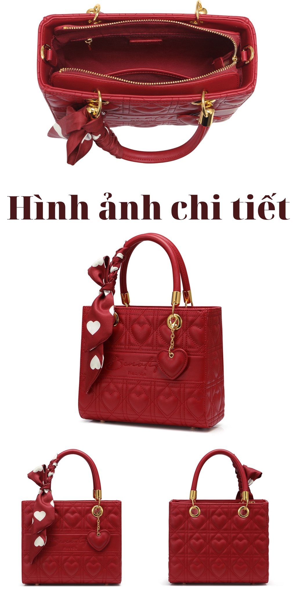 Mô tả Túi xách nữ đi tiệc đẹp Nucelle thời trang phối khăn nơ charm tim ViAnh Store 1172003 - 6