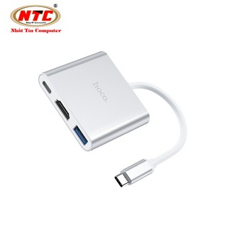 Cáp 3-in-1 chuyển đổi TypeC sang HDMI/ USB/ TypeC Hoco HB14 dây dài 15cm - hỗ trợ chất lượng 4K (Xám) - Hãng phân phối
