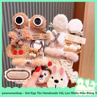 [Sẵn VN - Hỏa Tốc] Set Kẹp Tóc Handmade Vải, Len Nhiều Mẫu Đáng Yêu Hoạt Hình