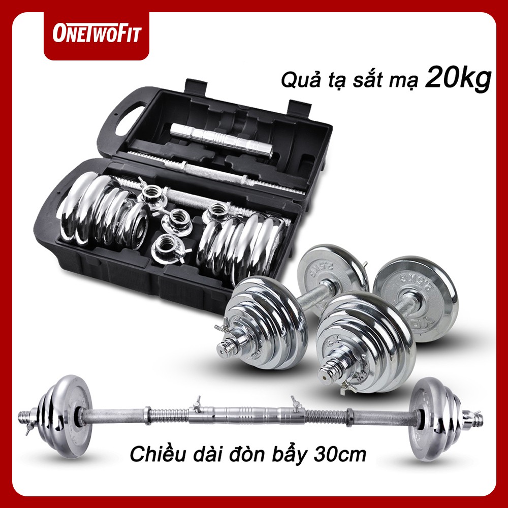 OneTwoFit tạ tập tay Barbell Dumbbell  Weight 20kg +30cm Barbell bar OT010. Bộ đĩa tạ tập gym thép nguyên chất tạ tay