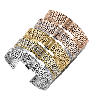 Dây đeo đồng hồ bằng thép không gỉ nguyên khối sang trọng 12mm 14mm 16mm 18mm Dây đeo đồng hồ 20mm 22mm Bạc Hồng Vàng Nam Nữ Kim loại 9 hạt Dây đeo đồng hồ được đánh bóng Vòng đeo tay Khóa bướm