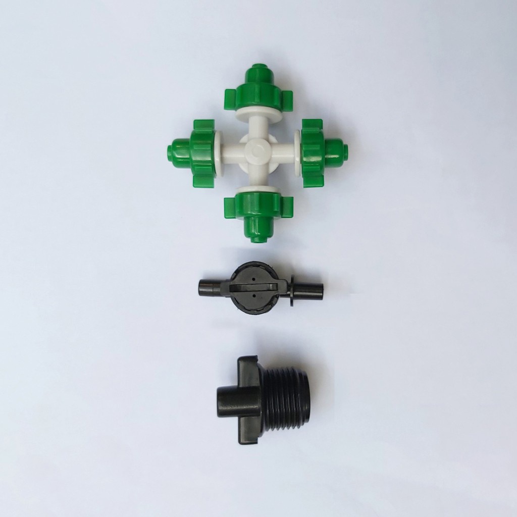 Béc Phun Sương Tưới Lan 4 Hướng Xanh - Nối Ren ngoài 21mm Kèm Van Chống Rỉ Nước