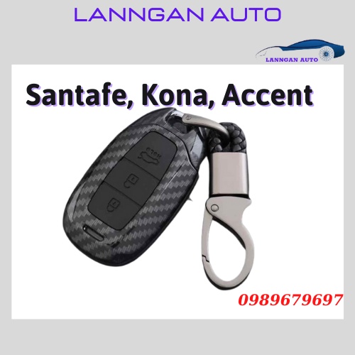 Ốp chìa khóa ô tô Hyundai Santafe, Kona, Accent, nhựa abs vân carbon cao cấp
