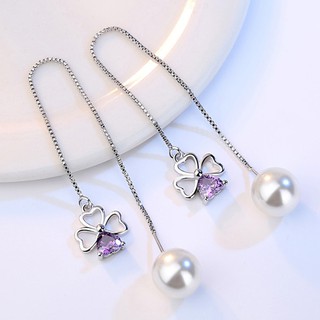 Bông tai dài cỏ 4 lá tím BHBT224