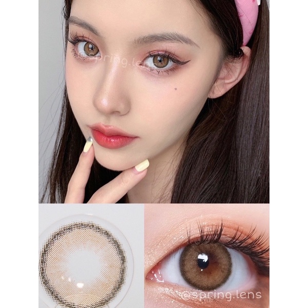 Kính áp tròng Beige nâu OLI L-BROWN (Olivia) viền style Hàn 1 tháng | Spring Lens