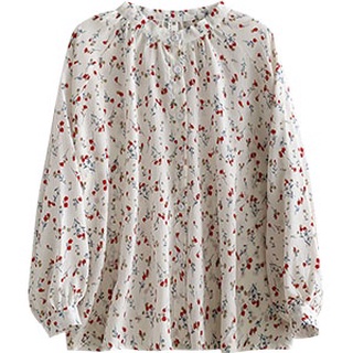 Phong Cách Hàn Quốc Nữ Nữ Voan Rời Hoa Áo Sơ Mi Tay Dài Áo Baju Baju Wanita Lengan Panjang