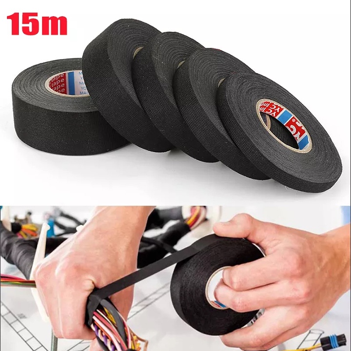 Băng dính vải chịu nhiệt dùng quấn dây điện ô tô - Băng keo vải cuộn 15m/19m- Băng dính cách điện cách âm cách nhiệt