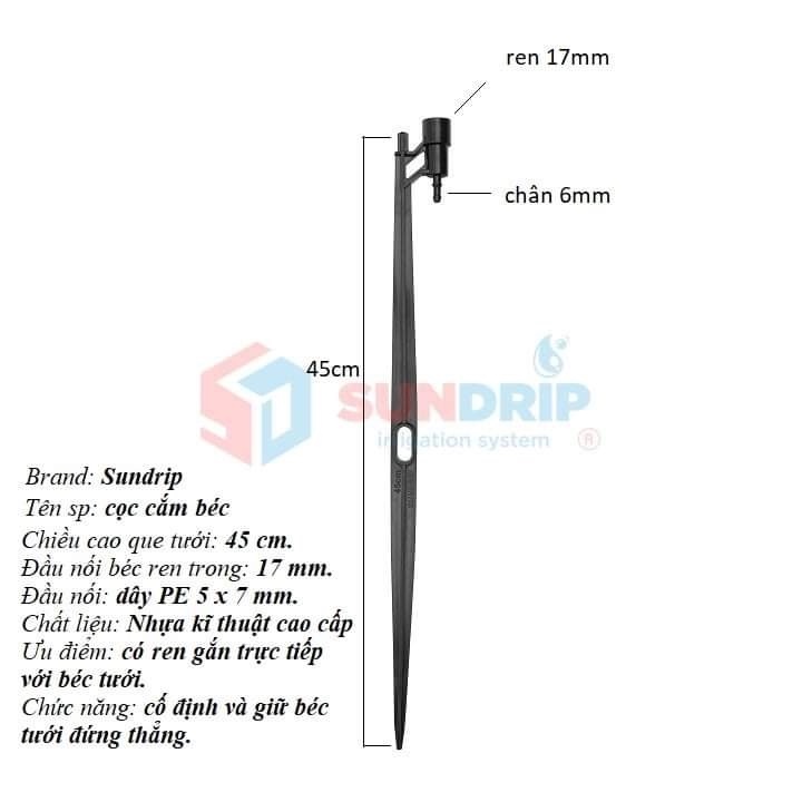 Cây cắm gắn béc tưới dài 45cm ren trong 17mm- Hệ thống tưới phun mưa