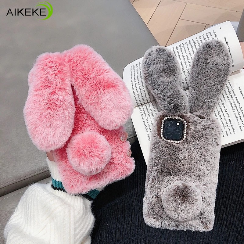 Tương Thích Cho OPPO A18 A38 A58 A78 A77 A57 Reno 8T 4G 5G A79 A1 Pro 5G A17 A17K Ốp Điện Thoại Phong Cách Hàn Quốc Sang Trọng 3D Thỏ Tai Dài Lông Ấm Áp Ốp Lưng Mềm