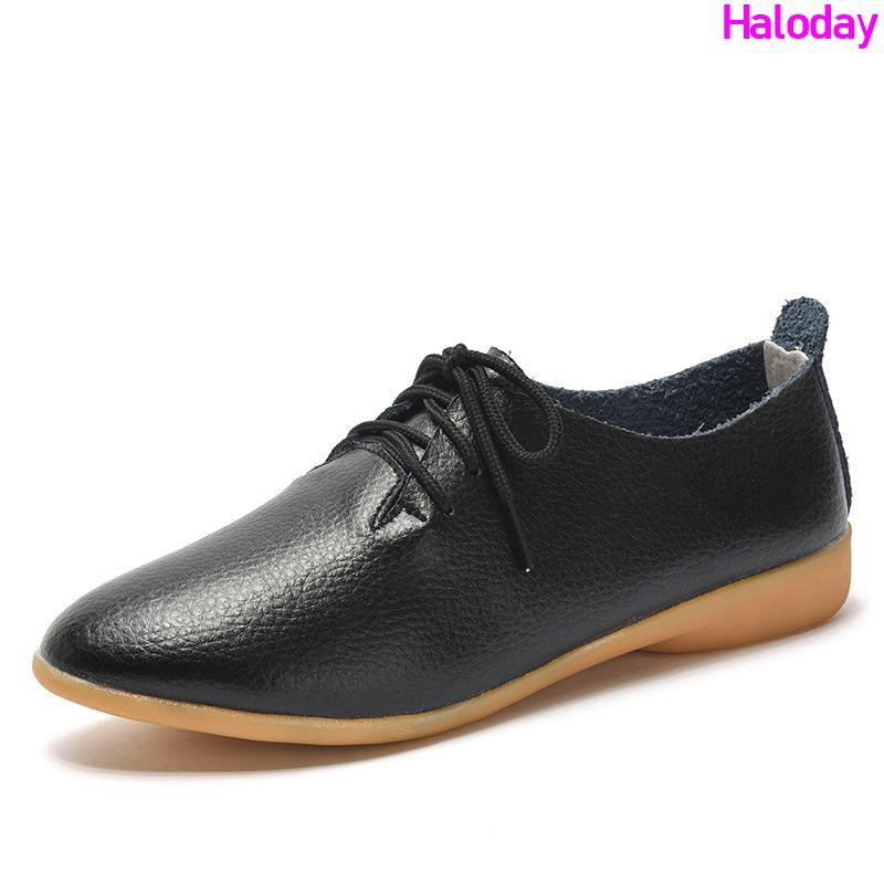 Giày Nữ Size Lớn (35-44) 41 42 43 44✨Phiên Bản Hàn Quốc Ren-Up Da Thật Chính Hãng Giày Trắng Nữ Giày Đế Bằng Mũi Nhọn Sâu Miệng Đế Mềm Giày Sinh Viên Thường Ngày