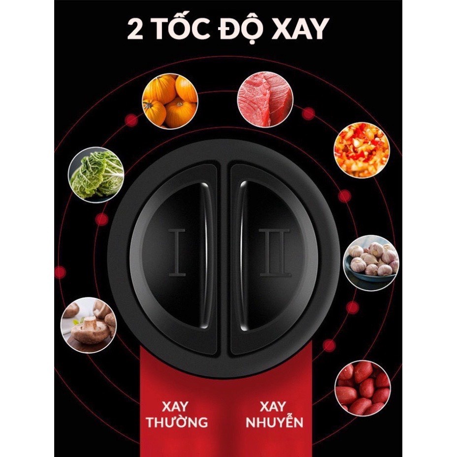 Máy Xay Thịt Đa Năng Food Processor (2l) Cối Xay Inox 4 Lưỡi- Máy xay cầm tay công suất 250W