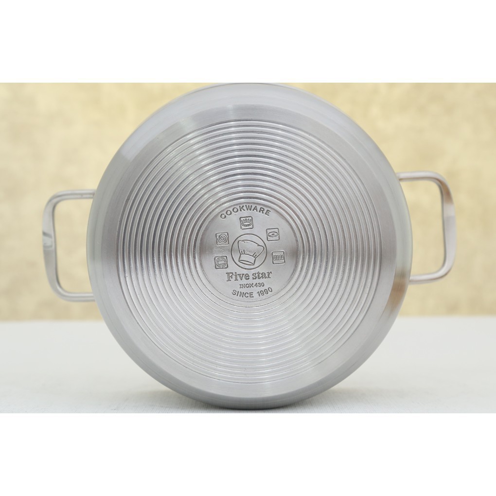 Product image Bộ nồi chảo 3 đáy inox 403 Fivestar 5 món nắp kính tặng 2 muỗng canh(1 N16cm x1 N18cm x1 N20cm x1 N24cm x1chảo24cm)