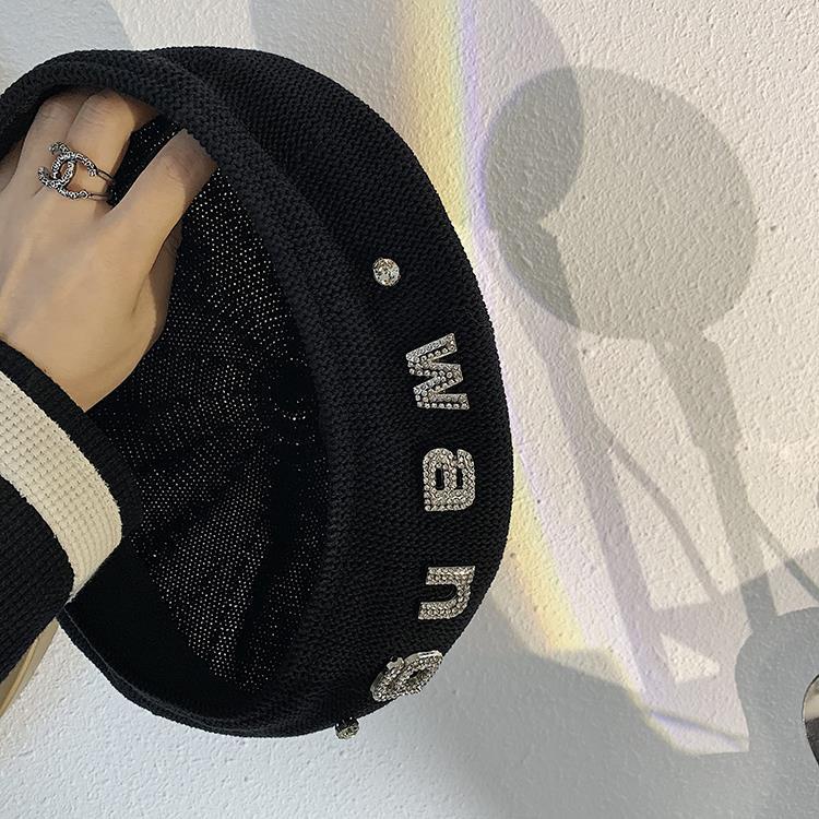 Mũ Beret Mỏng Đính Đá Thoáng Khí Phong Cách Retro Nhật Hàn