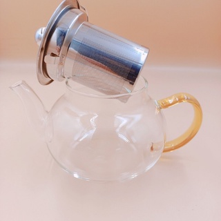 Ấm Pha Trà Thủy Tinh Chịu Nhiệt Có Vòi , Lõi Lọc  inox 304 , Quai Vàng Cao Cấp