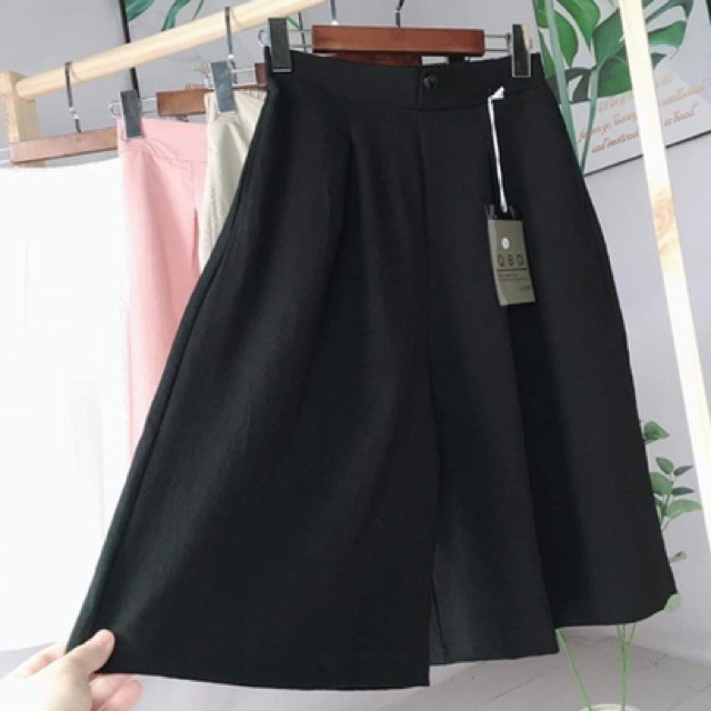 Quần giả váy ống rộng vải đũi khóa cúc trước cạp cao lưng cạp chun Bigsize 505