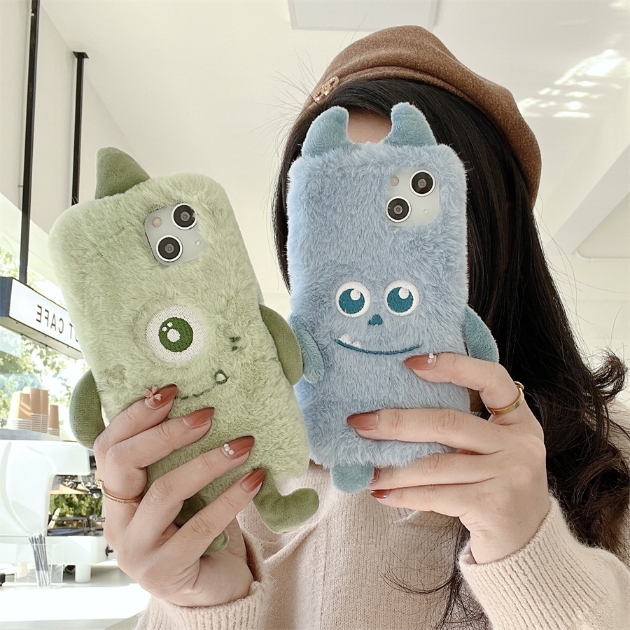 Dành Cho iPhone 16 15 14 13 Pro Max 12 Pro Max 11 Pro Max 13 12 Mini 6 6S 7 8 14 15 16 Plus X XR XS Max Ngộ nghĩnh Dễ Thương 3D Quái Vật Nhỏ Sang Trọng Lông Thú Ốp Lưng Điện Thoại