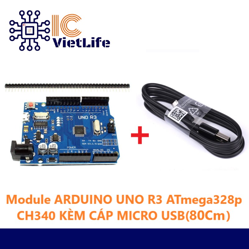 Module ARDUINO UNO R3 ATmega328p CH340 KÈM CÁP MICRO USB(80 Cm) PHIÊN ...
