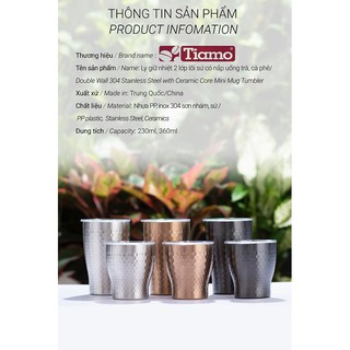 Volcano Ly giữ nhiệt inox hoa văn tổ ong 2 lớp phủ sứ Tiamo 230ml