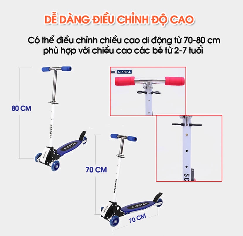 Mô tả Xe trượt scooter 3 bánh cho bé chính hãng BBT Global trẻ em từ 2-7 tuổi KM956A - 7