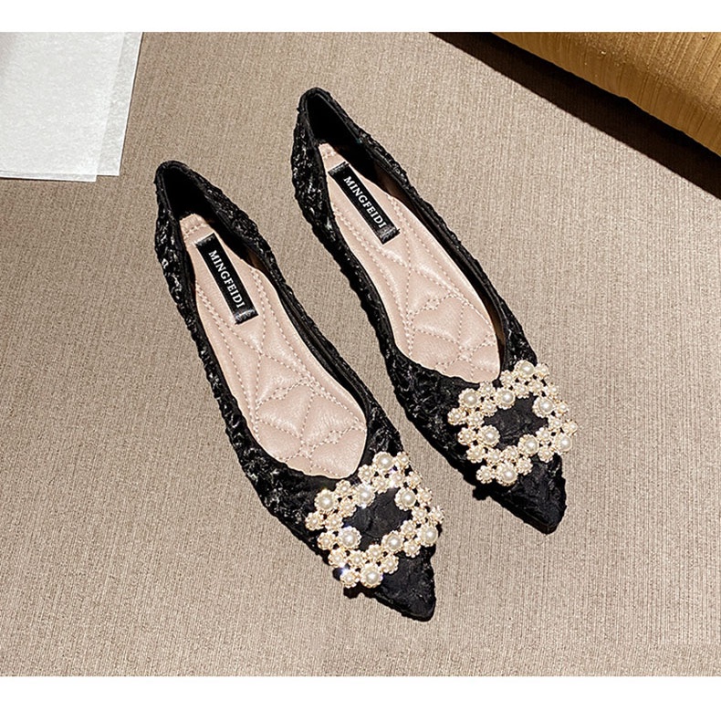 Size Lớn (31-46) Giày Mũi Nhọn Phù Hợp Với Giày Nữ Giày Đế Bằng Kim Cương Giả Nữ Muỗng Giày Size Lớn 42 Size Lớn 46 45 44 43 Công Nhân Văn Phòng Thoải Mái Chị Em