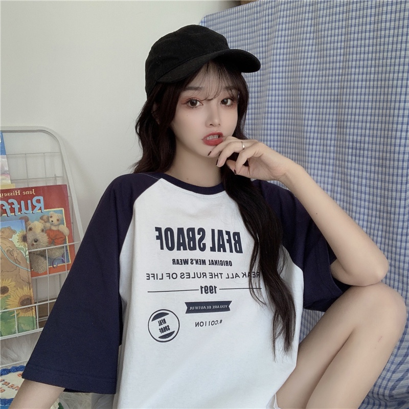 Áo Thun Tay Lỡ Nữ HappyFamily Form Rộng BFAL SBAOS Chất Cotton 100 Cao Cấp Màu Raglan Trắng Tay Đen