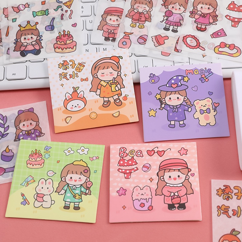 3 Bộ 4 Tờ Sticker Túi Giấy Cô Bé Và Thế Giới