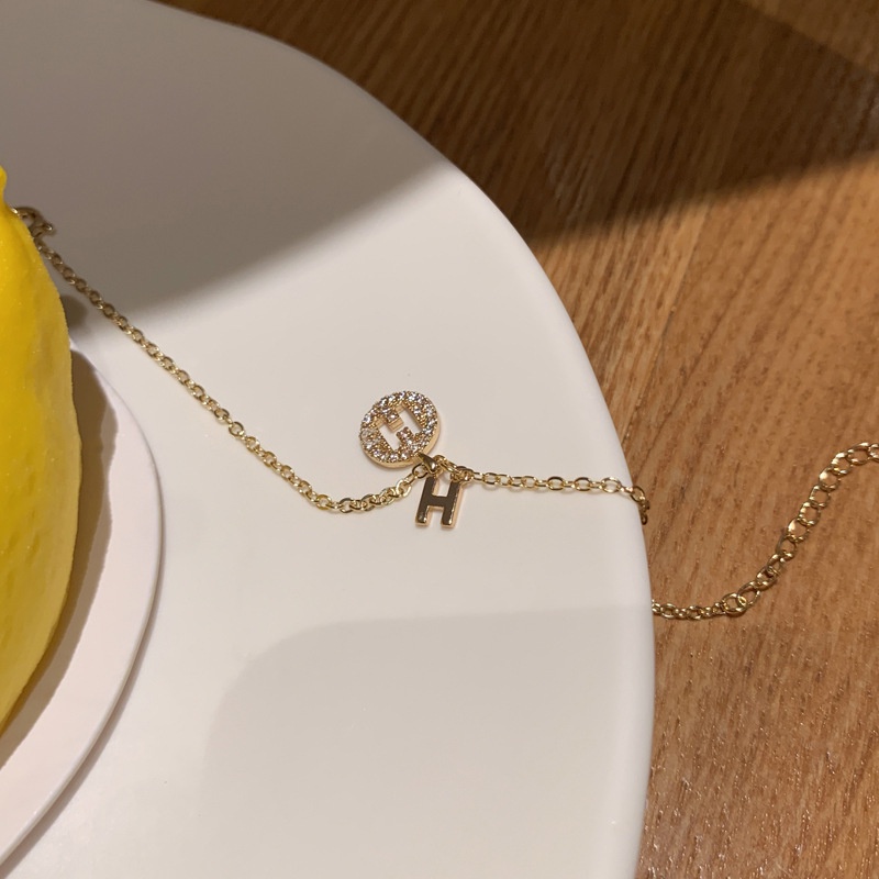 MIAOYA Vòng cổ Mặt Tròn Khắc Chữ H Đính Đá Zircon Nhiều Màu Sắc Thời Trang Cho Nữ