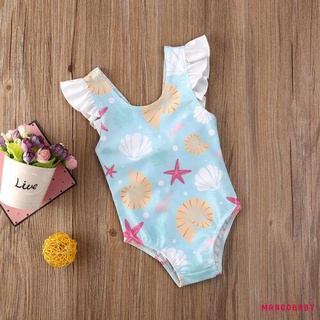 Bộ Đồ Bơi Một Mảnh Không Tay Phối Bèo Nhún In Họa Tiết Vỏ Sò Và Sao Biển Đáng Yêu Dành Cho Bé Gái