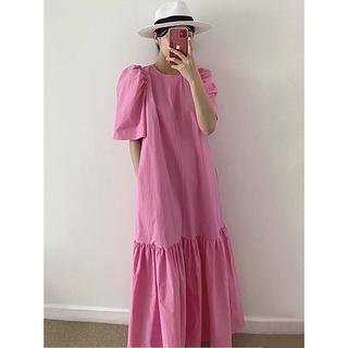 Đầm maxi Tay Phồng Cổ Tròn Dáng Rộng Phong Cách Hàn Quốc Thời Trang Mùa Hè Xinh Xắn Cho Nữ Mới