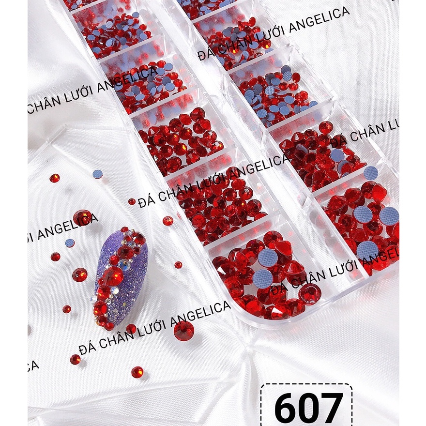Đá chân lưới nail 12 khía màu đỏ ruby Light Siam đính móng ANGELICA 607