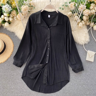 Áo Nữ Dài Tay Cổ Tròn Xếp Ly Thời Trang