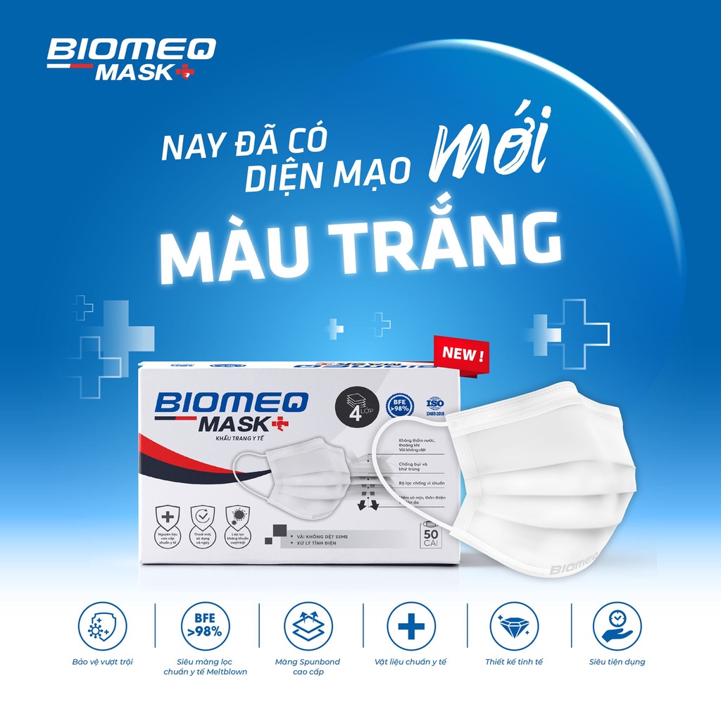 Mô tả Khẩu trang y tế 4 lớp kháng khuẩn cao cấp BIOMEQ Màu Trắng hộp 50 cái - MEDICAL - 2